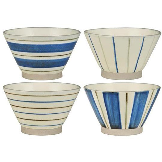 Schale Nordby, 4er Set, weiß-blaue Streifen
