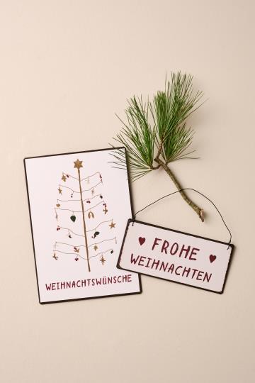 Metallschild, Frohe Weihnachten, Drahtaufhängung