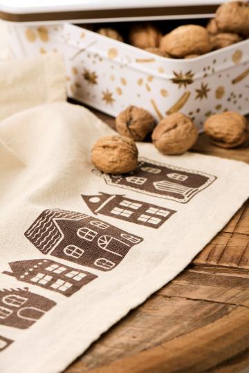 Geschirrtuch Pauline, natur, braune Häusern 50x70cm