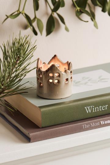 Kerzenhalter, Teelichthalter, Hausoptik, Steingut, beige