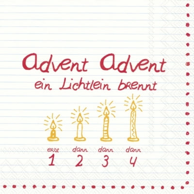 Servietten Set, quadratisch, Advent Advent 33 x 33 cm, 20 Stück