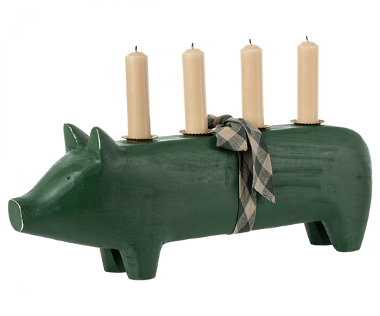 maileg Holzschwein, Kerzenhalter, grün, groß