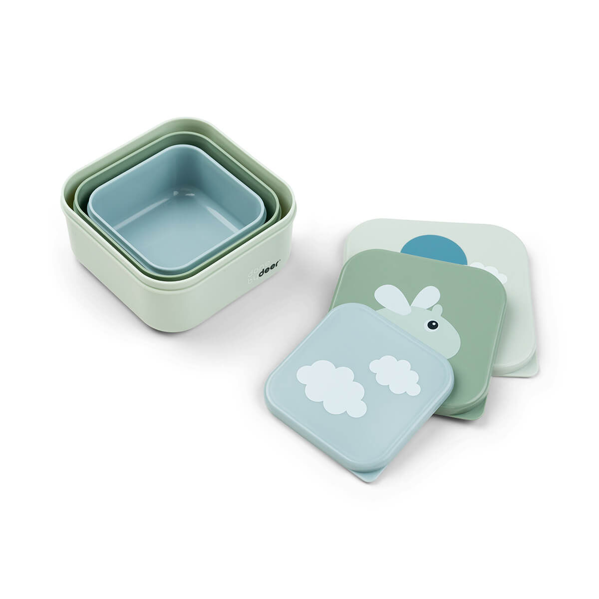 Snack Boxen, 3er Set, Kinder Snack Boxen, Happy Clouds, grün