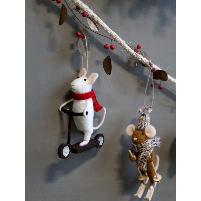 Anhänger Filzmaus, Maus auf Skiern von Chic Antique