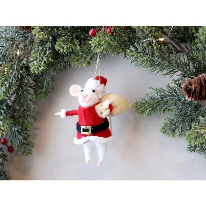 Anhänger Filzmaus, Weihnachtsmann-Kostüm, Geschenksack  von Chic Antique