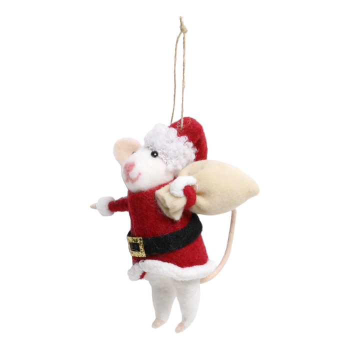 Anhänger Filzmaus, Weihnachtsmann-Kostüm, Geschenksack  von Chic Antique