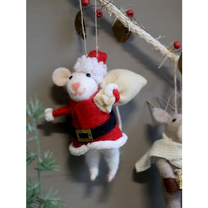 Anhänger Filzmaus, Weihnachtsmann-Kostüm, Geschenksack  von Chic Antique