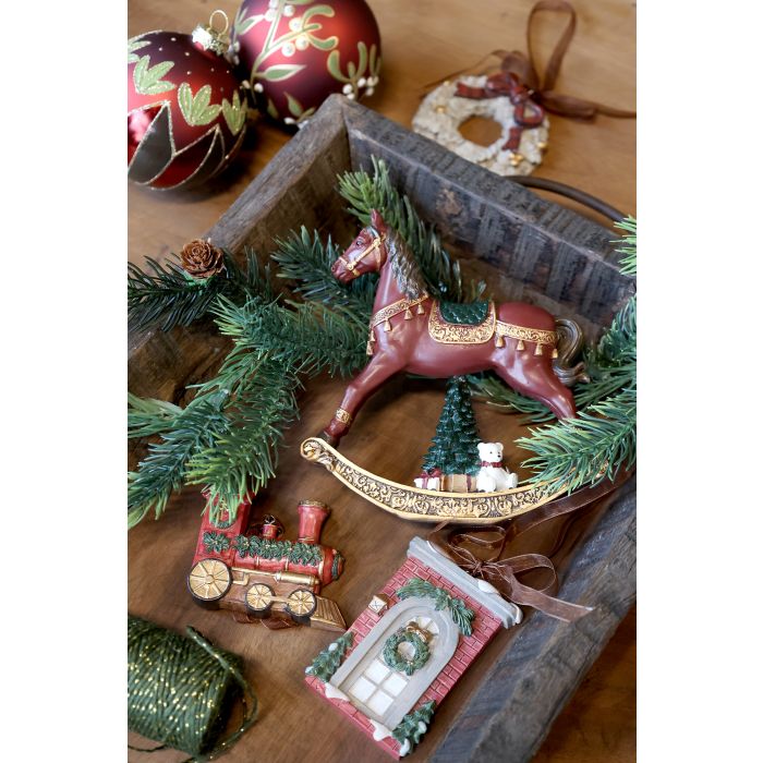 Anhänger Noël, 3er Set, Lok, Türkranz und dekorierte Haustür