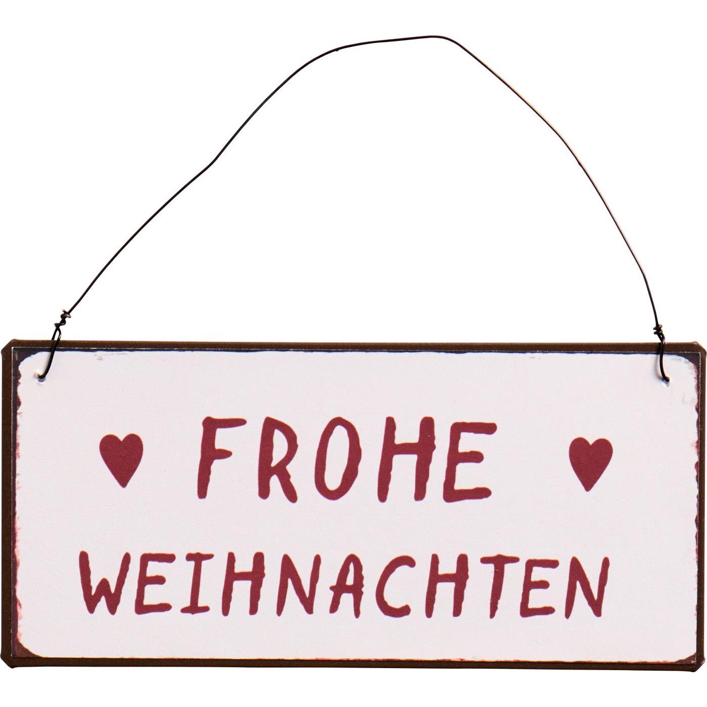 Metallschild, Frohe Weihnachten, Drahtaufhängung