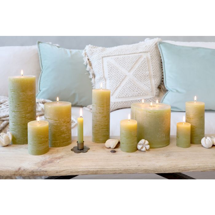 Stumpenkerze Macon, Kerze, moosgrün, 10x6cm