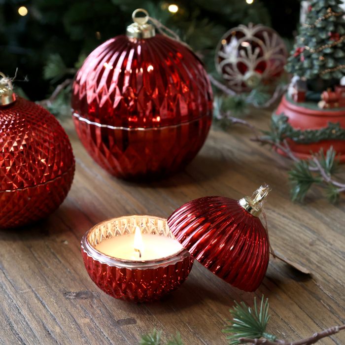 Kerze, in Glas-Weihnachtskugel mit Rillen, H10,5/D7,5, rot von Chic Antique