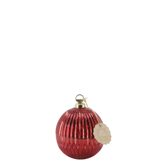 Kerze, in Glas-Weihnachtskugel mit Rillen, H10,5/D7,5, rot von Chic Antique