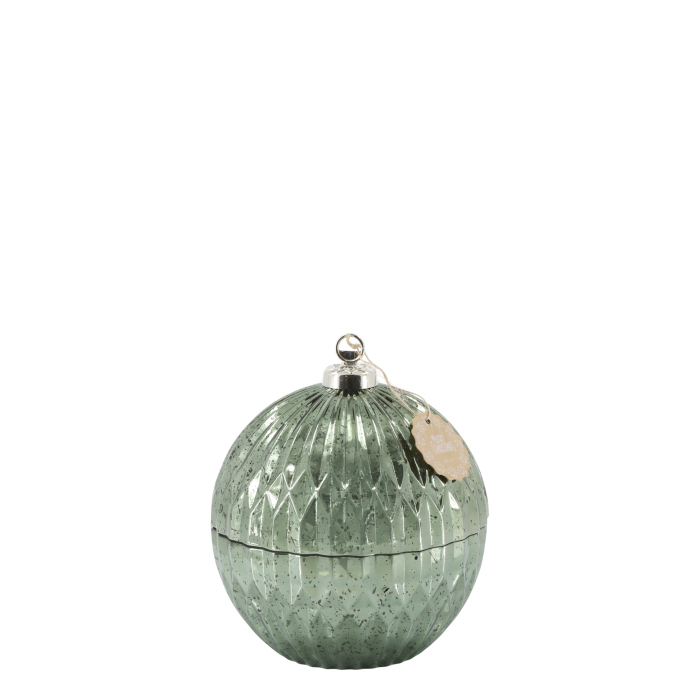 Kerze, in Glas-Weihnachtskugel mit Muster, H14,5/D13m moosgrün  von Chic Antique