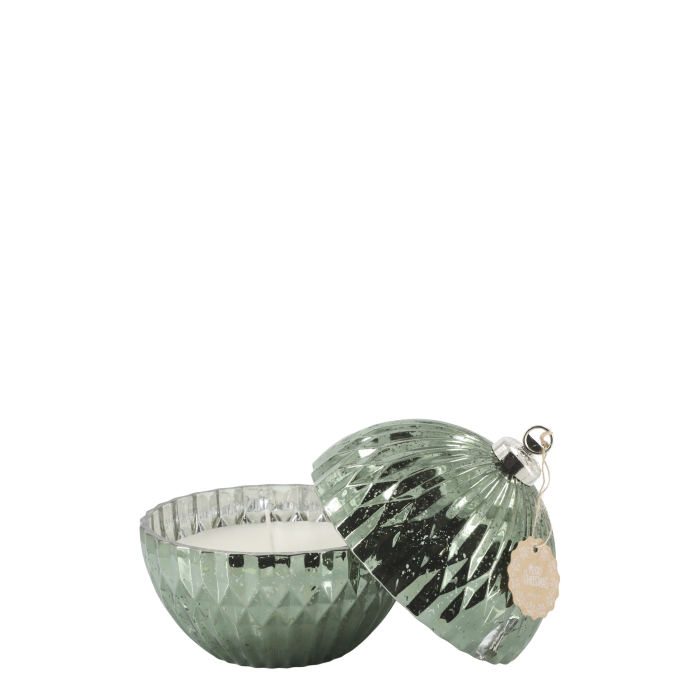 Kerze, in Glas-Weihnachtskugel mit Muster, H14,5/D13m moosgrün  von Chic Antique