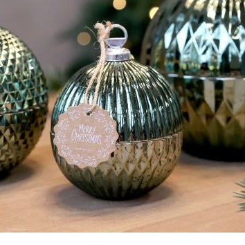 Kerze, in Glas-Weihnachtskugel mit Rillen, H10,5/D7,5m moosgrün, klein von Chic Antique