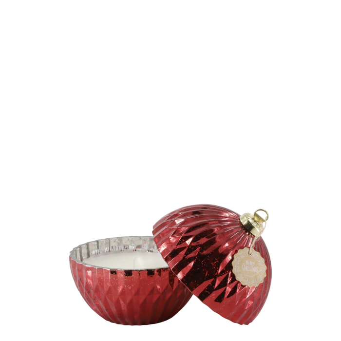 Kerze, in Glas-Weihnachtskugel mit Muster, H14,5/D13m, rot von Chic Antique