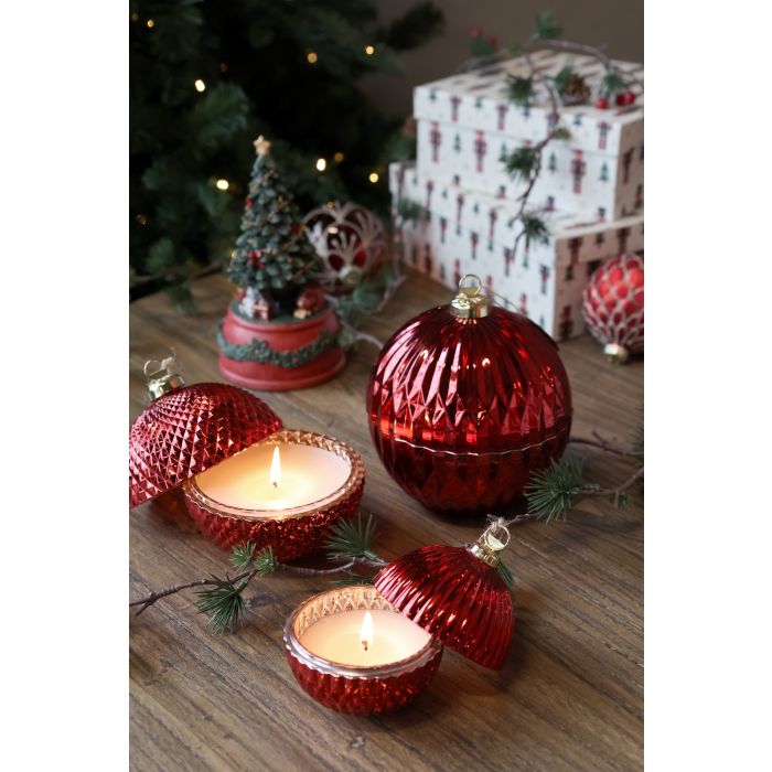 Kerze, in Glas-Weihnachtskugel mit Muster, H14,5/D13m, rot von Chic Antique