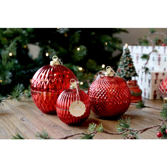 Kerze, in Glas-Weihnachtskugel mit Muster, H14,5/D13m, rot von Chic Antique