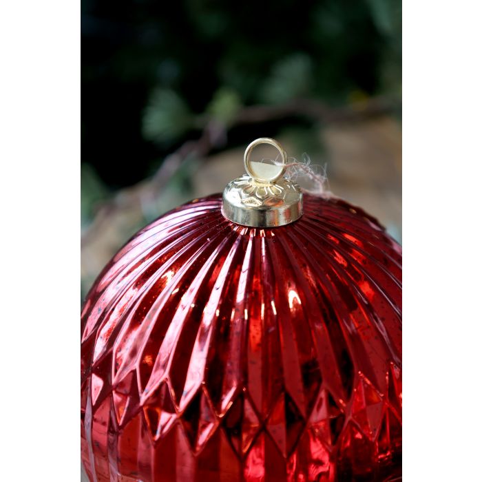 Kerze, in Glas-Weihnachtskugel mit Muster, H14,5/D13m, rot von Chic Antique