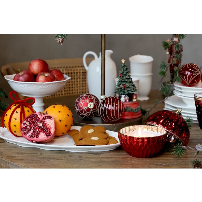 Kerze, in Glas-Weihnachtskugel mit Muster, H14,5/D13m, rot von Chic Antique