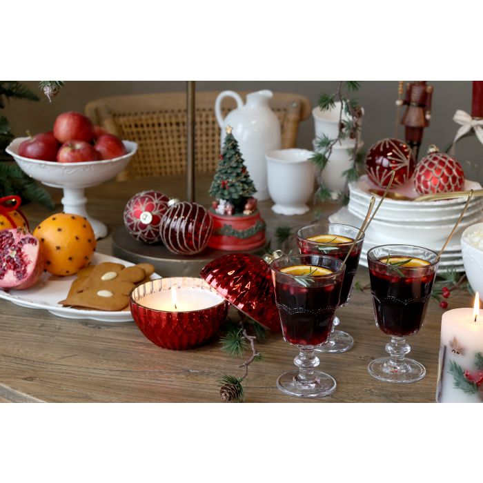 Kerze, in Glas-Weihnachtskugel mit Muster, H14,5/D13m, rot von Chic Antique