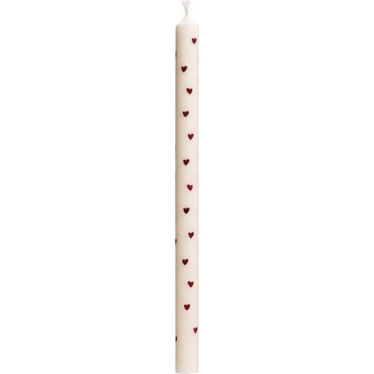 Set Bleistiftkerzen, rote Herzchen, dünne Kerzen, 20cm, naturgrau