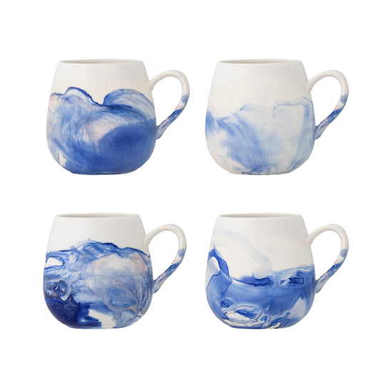 Tasse Lyre, 4er Set, blau, Steingut