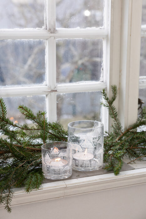 Kerzenhalter, Teelichthalter Byhult, graviert, Dorf, groß