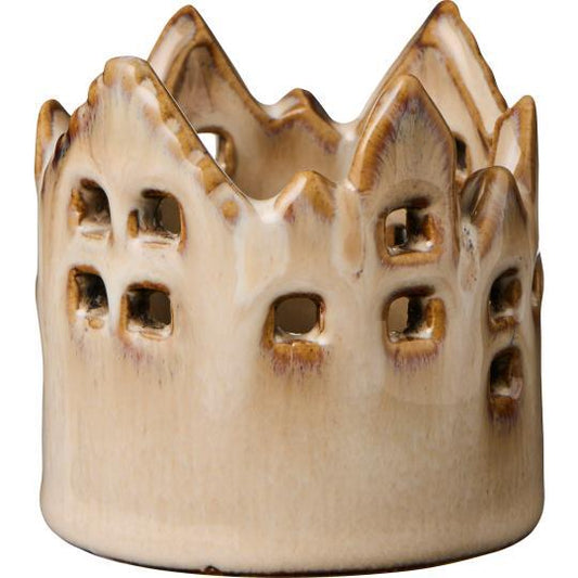 Kerzenhalter, Teelichthalter, Hausoptik, Steingut, beige