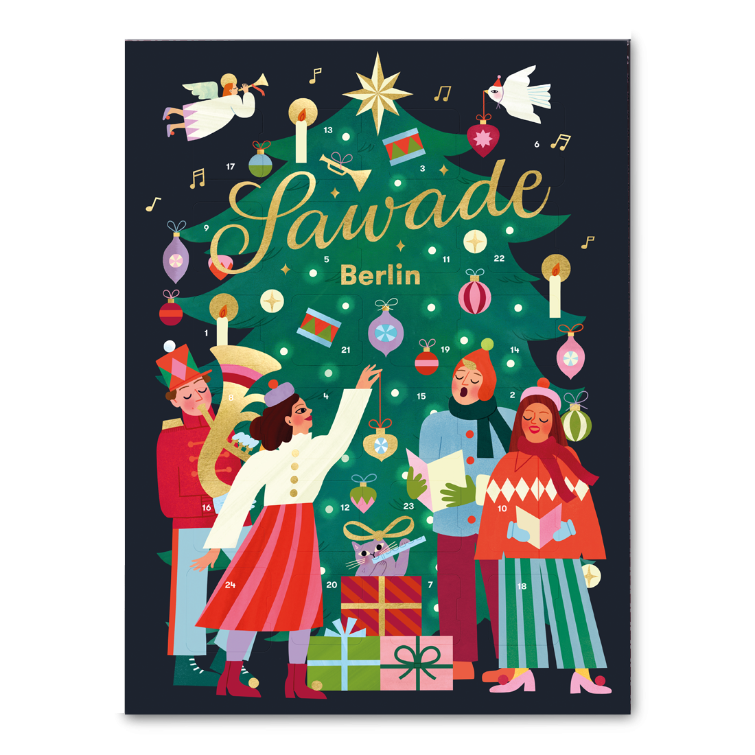 Sawade - Adventskalender Tannenbaum, 2025, alkoholfrei, 24 gemischten Pralinen, Trüffeln und Pasteten, 320 g