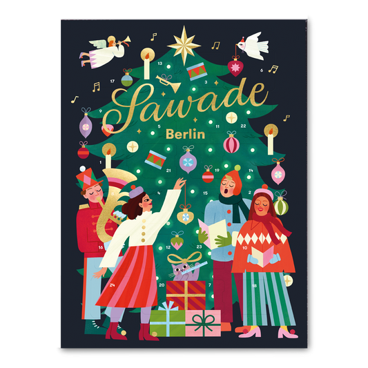 Sawade - Adventskalender Tannenbaum, 2025, alkoholfrei, 24 gemischten Pralinen, Trüffeln und Pasteten, 320 g