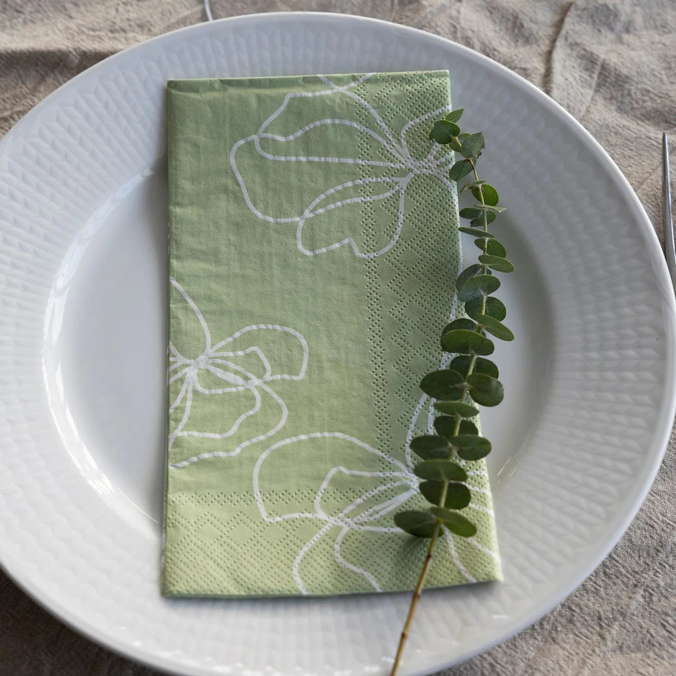 Papierservietten Set Blomma, schmal, grün Textil-Look, 40x40cm, 16 Stk.