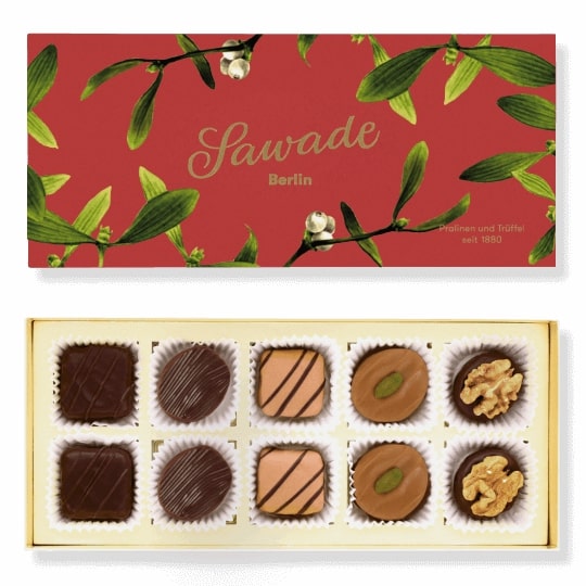 Pralinenschachtel "Mistelzweig" - 10 alkoholfreie Pralinen in Geschenkkartonage