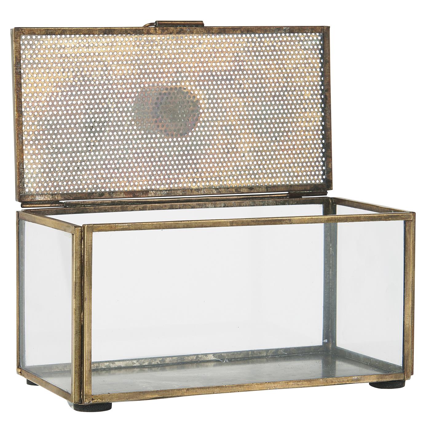 Vintage Kerzenhalter mit Glasbox, messingfarben