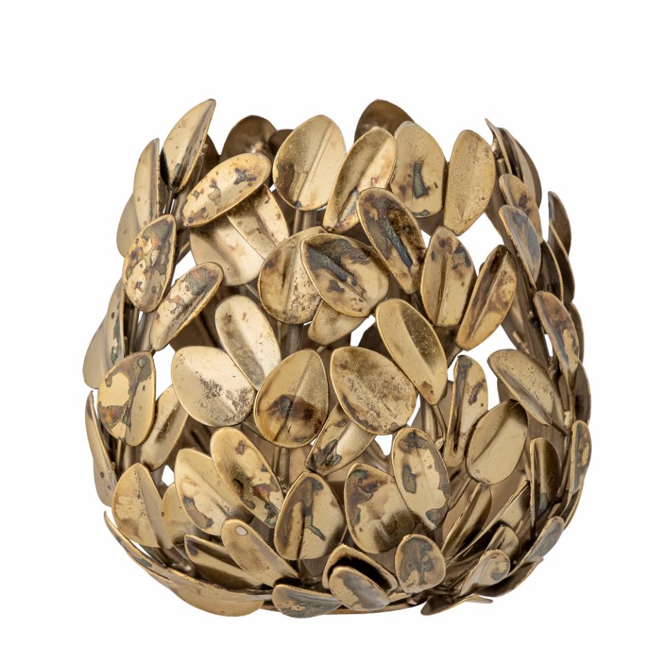 Teelichthalter Cherina, Metall, messing, goldene Blätter