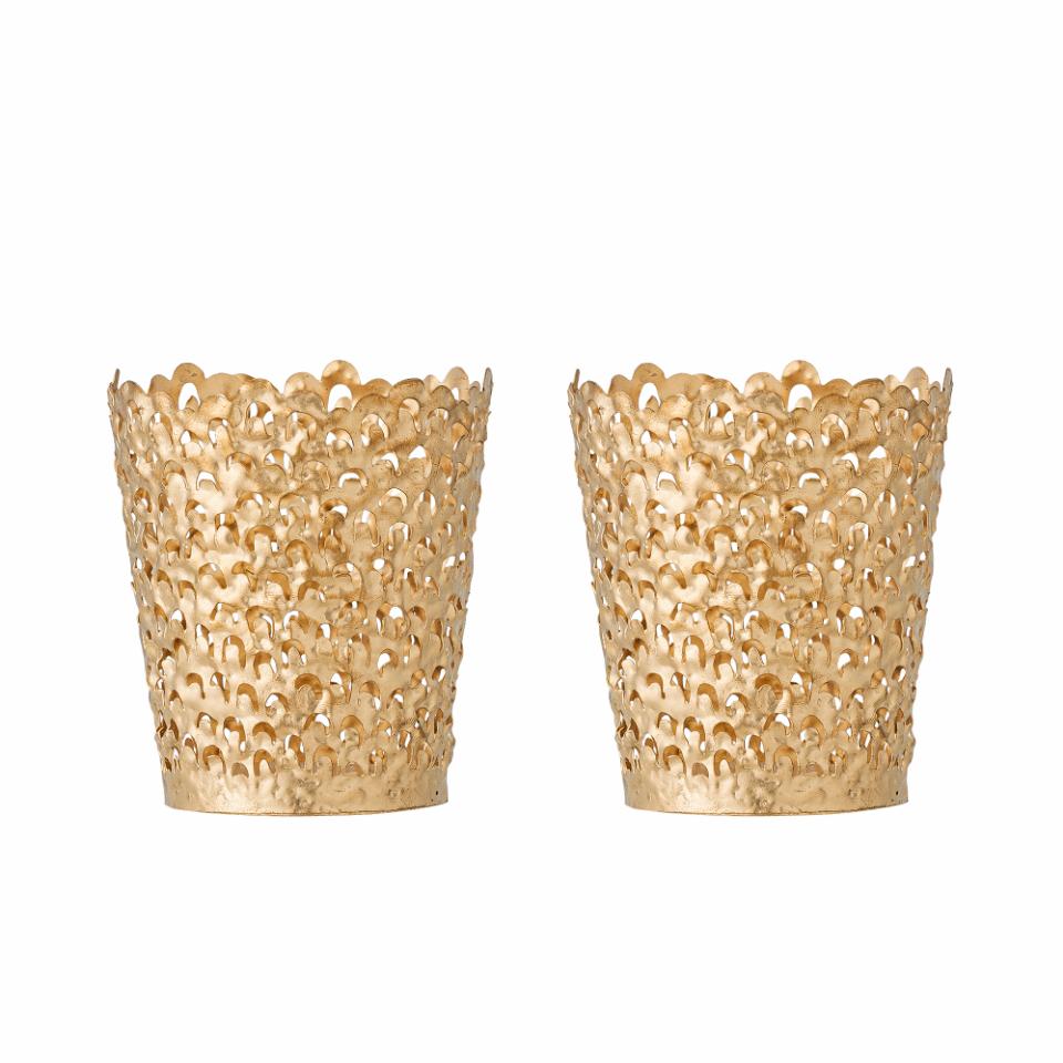 Teelichthalter Mizou, 2er Set, gold, Metall, perforierte Oberfläche