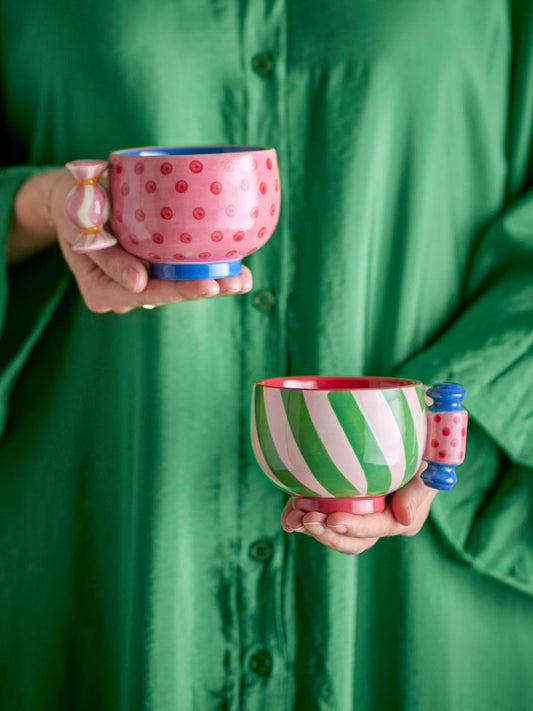 Tasse Caramella, 2er Set, bunt, Bonbon-Griffe, Steingut