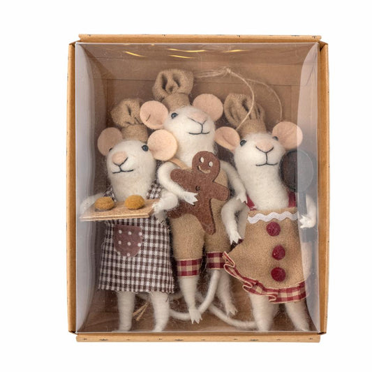 Maustrio, Ornament Peo, 3 weiße Mäuse, Pfanne, Tablett, Lebkuchen