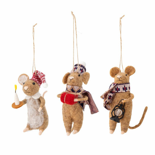 Mauspärchen, Ornament Peo, 3 braune Mäuse, Kerze, Muff, Laterne
