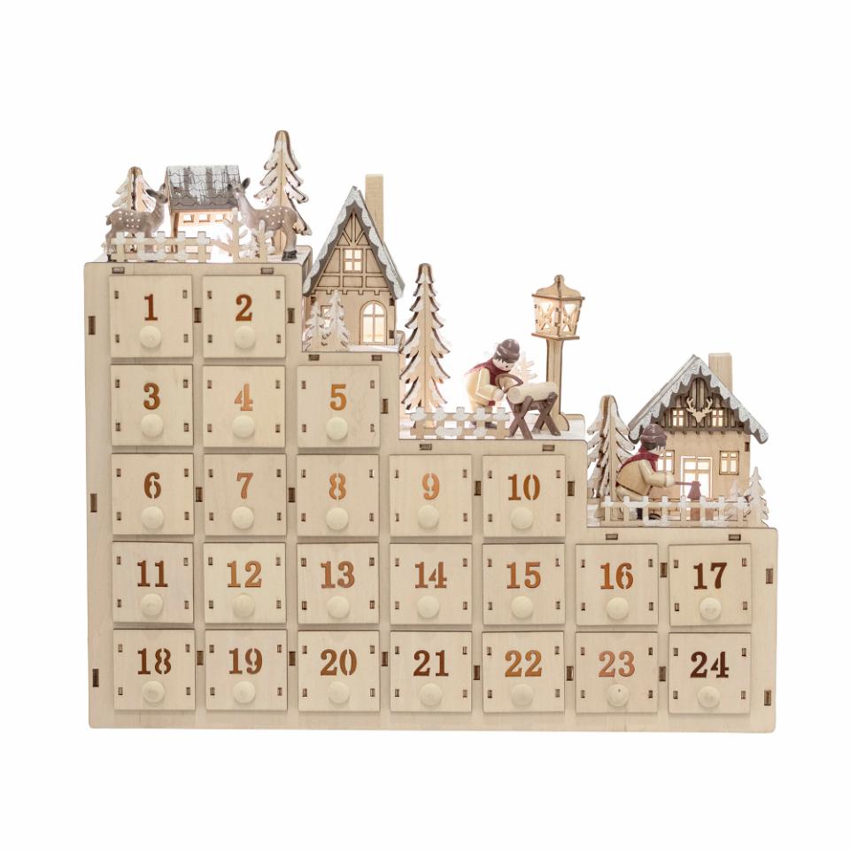 3D Kalender Richie, Holzfäller, Rentiere, Holzboxen, beleuchtet