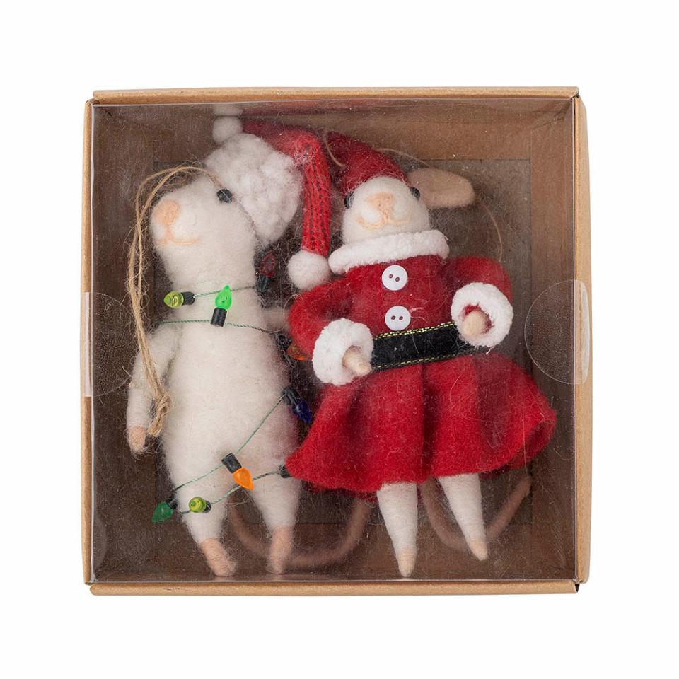 Mauspärchen, Ornament Peo, 2 weiße Mäuse, Tanzmaus & Lichterkette