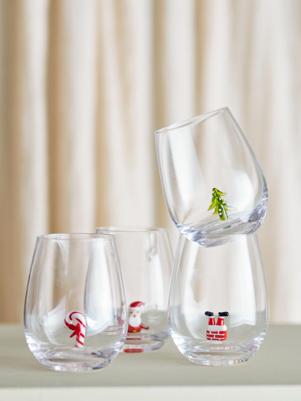 Trinkglas Misa, 4er Set, Glas mit 3D-Motiven