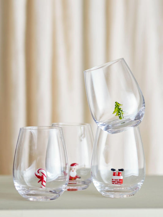 Trinkglas Misa, 4er Set, Glas mit 3D-Motiven