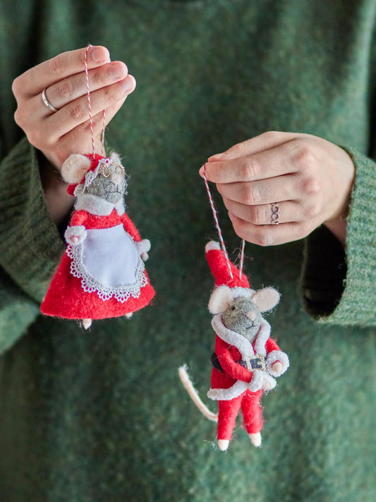 Mauspärchen, Ornament Peo, 2 weiße Mäuse, in Kleidung, Weihnachtsoma-u. Opa, klein