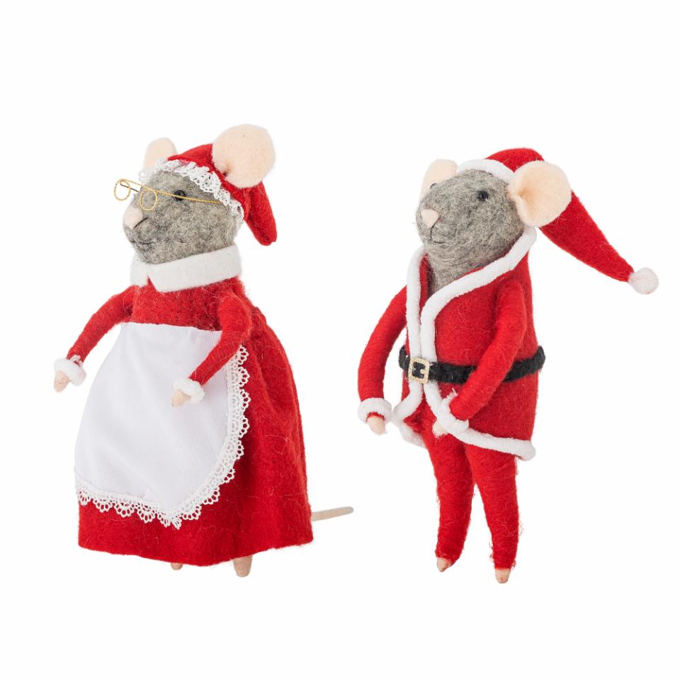 Mauspärchen, Ornament Peo, 2 weiße Mäuse, in Kleidung, Weihnachtsoma-u. Opa, groß