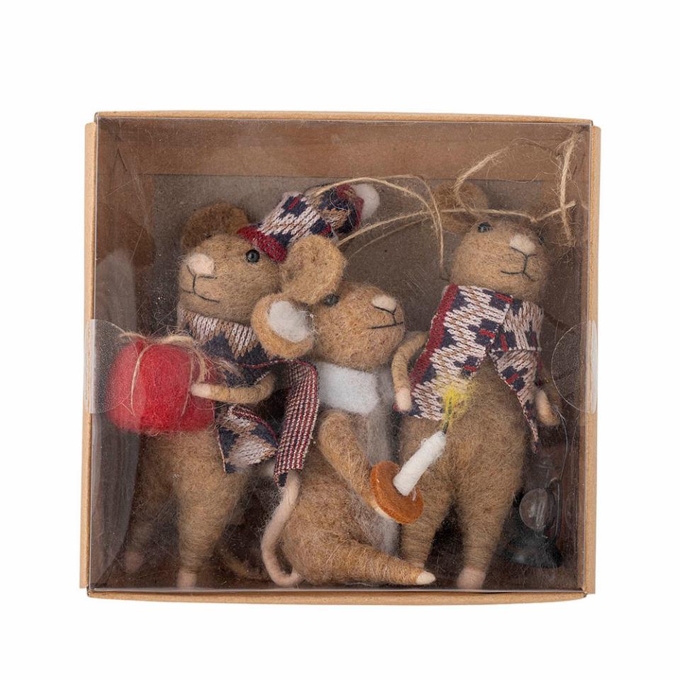 Mauspärchen, Ornament Peo, 3 braune Mäuse, Kerze, Muff, Laterne