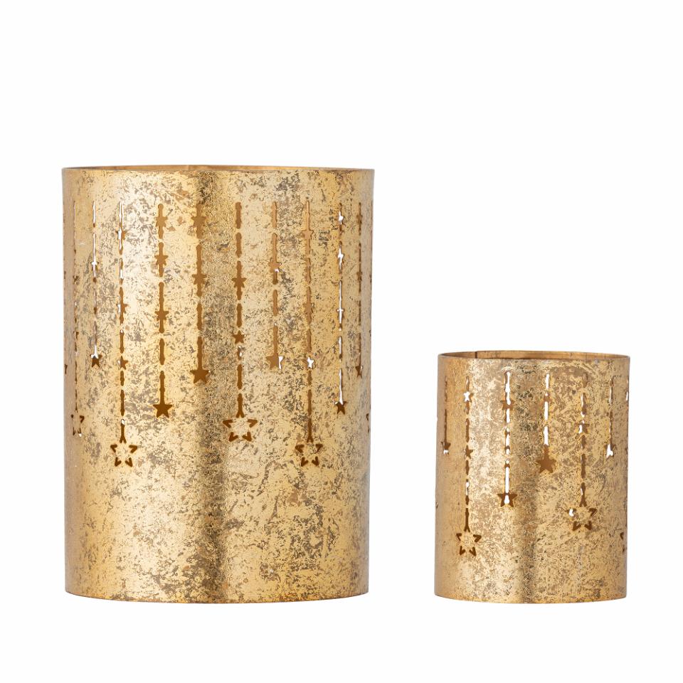 Teelichthalter Mista, 2er Set, gold, Metall, gestanzte Sternenkette