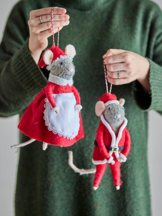 Mauspärchen, Ornament Peo, 2 weiße Mäuse, in Kleidung, Weihnachtsoma-u. Opa, groß