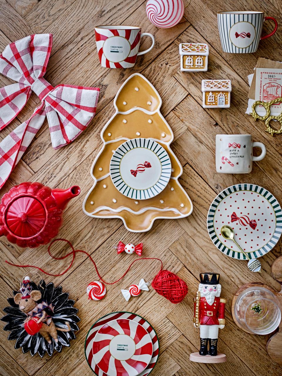 3er Set, Ornament Festive, Bonbons, Glas, rot-weiß