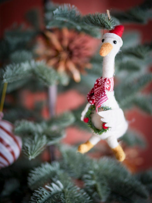 Filzgans, Ornament Arlo, weiße Gans, Weihnachtskranz